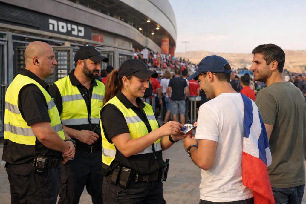סדרנים מקצועיים של ניצנים בכניסה לאצטדיון ספורט בדרום